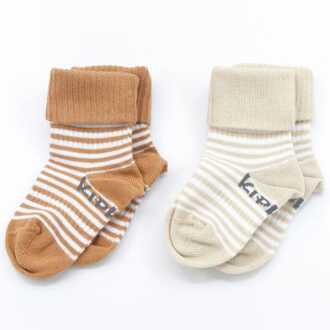 KipKep Stay-On Socks 2-Pack Party Camel en Sand Organic Beige - van 6 - 12 maanden