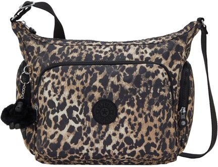 Kipling Gabb schoudertas wild leopard Bruin
