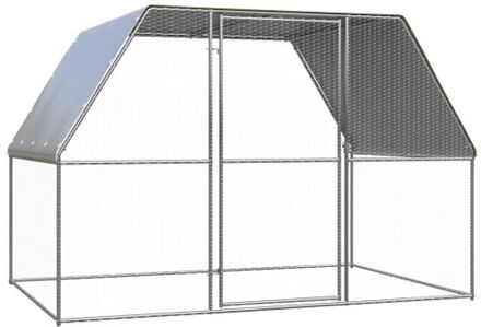 Kippenkooi 3x2x2 m gegalvaniseerd staal zilverkleurig en grijs