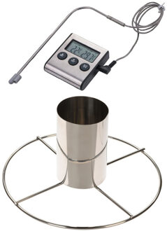 Kiprooster/kippengrill voor de barbecue/BBQ/oven RVS 20 cm met vleesthermometer / braadthermometer - barbecueroosters