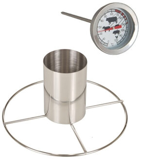 Kiprooster/kippengrill voor de barbecue/BBQ/oven RVS 20 cm met vleesthermometer / braadthermometer - barbecueroosters