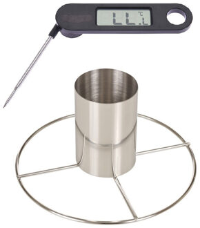 Kiprooster/kippengrill voor de barbecue/BBQ/oven RVS 20 cm met vleesthermometer / braadthermometer - barbecueroosters