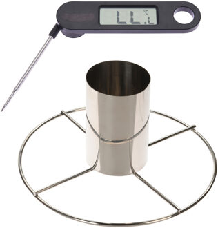 Kiprooster/kippengrill voor de barbecue/BBQ/oven RVS 20 cm met vleesthermometer / braadthermometer - barbecueroosters