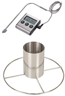 Kiprooster/kippengrill voor de barbecue/BBQ/oven RVS 20 cm met vleesthermometer / braadthermometer