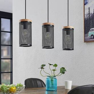 Kiriya hanglamp, 3-lamps, lang licht hout, zwart