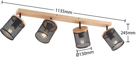 Kiriya plafondspot, 4-lamps licht hout, zwart