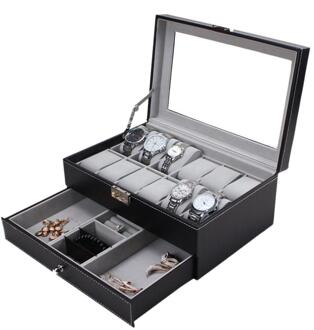 Kist Houten Horloge Box Dubbele 2 Lagen Suede Binnenkant Verf Buiten Sieraden Opslag Horloge Display Slot Case Container Organizer 01