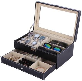 Kist Houten Horloge Box Dubbele 2 Lagen Suede Binnenkant Verf Buiten Sieraden Opslag Horloge Display Slot Case Container Organizer 02