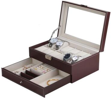 Kist Houten Horloge Box Dubbele 2 Lagen Suede Binnenkant Verf Buiten Sieraden Opslag Horloge Display Slot Case Container Organizer 04
