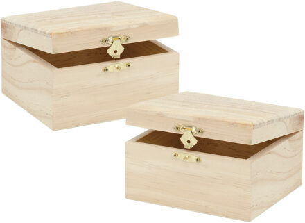 Kistje - 2x -klein - 12,5 x 11,5 x 7,5 cm - hout - blanco - sieradenkistje - hobby