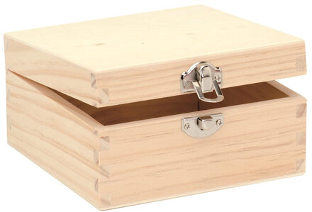 kistje met sluiting en deksel - hout - 13 x 13 x 7 cm - Sieraden/spulletjes/sleutels Bruin