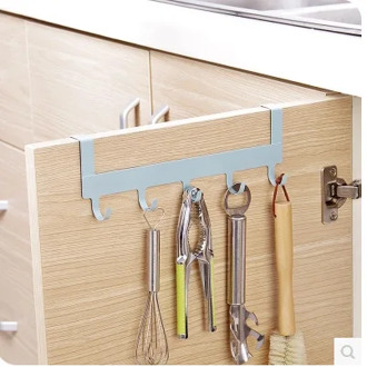 Kitchen Cabinet Door Back 5 Hooks Multifunctional Door Hook Bathroom Iron Hook Hanger