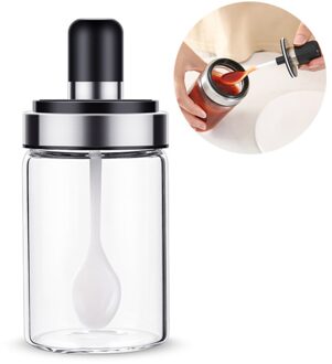 Kitchen Glass Seasoning Bottle Salt Storage Box sugar container sugar jar with Spoon Kitchen Supplies For Salt Pepper Powder 01