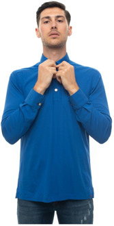 Kiton Cornflower Blue Polo Shirt met Lange Mouwen Kiton , Blue , Heren - 2Xl,L,M