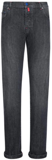 Kiton Donkergrijze Slim Fit Jeans Kiton , Black , Heren - W32