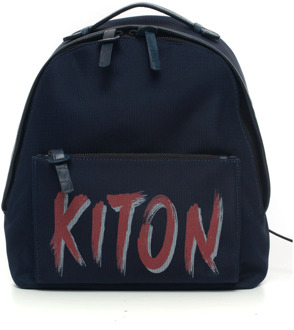 Kiton Leer en cordura rugzak Kiton , Blue , Heren - ONE Size