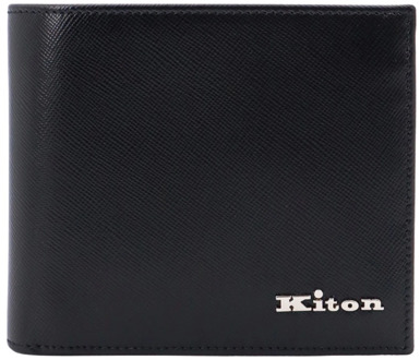 Kiton Leren Logo Portemonnee Kiton , Black , Heren - ONE Size