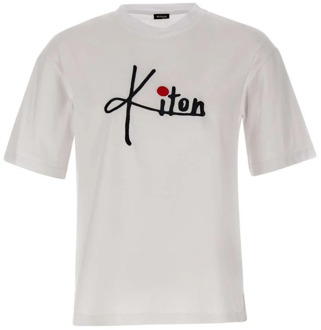 Kiton Maxi Logo Geborduurd Wit T-shirt Kiton , White , Heren - Xl,L,M,S