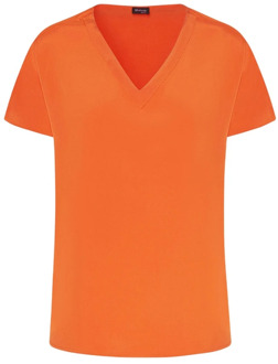 Kiton Zijden V-Hals T-Shirt Blouse Kiton , Orange , Dames - M,S,Xs