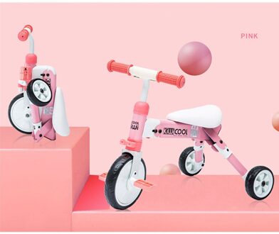 Kiwicool Peuters Gratis-Installatie Driewieler Draagbare Scooter Opvouwbare Fiets Muti-Functie Bike Voor 90-110Cm Baby kids Roze