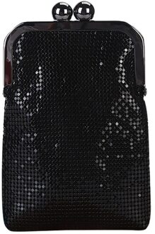 Kkmhan Vrouwen Creatieve Sequin Telefoon Bag Magic Kleur Keten Avondtasje Schouder Kruis Tas Bolso Mujer zwart