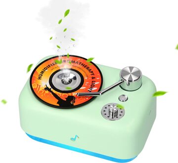 Kkmoon Mini Usb Mist Luchtbevochtiger Aroma Diffuser 300Ml Retro Fonograaf Verschijning Kleine Luchtbevochtigers Warm Spray Luchtbevochtigers groen