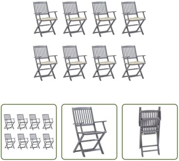 Klapstoel 8x Massief Acaciahout - Greywash - 54x57x91cm - Inklapbaar Grijs