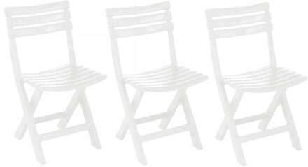 Klapstoel voor buiten/binnen - 3x - wit - 42 x 80 cm - stevig kunststof - Bijzet stoelen