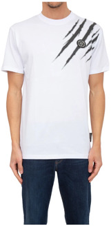 Klassiek Katoenen T-shirt voor Heren Plein Sport , White , Heren - 2XL