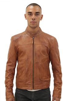 Klassiek leren bikerjack voor heren, Austin - maat 3XL Bruin