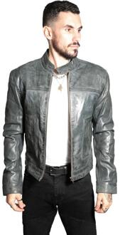 Klassiek leren bikerjack voor heren, Austin - maat 5XL Grijs
