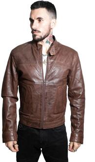 Klassiek leren bikerjack voor heren, Austin - maat XS Bruin