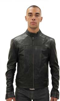 Klassiek leren bikerjack voor heren, Austin Zwart - 4XL