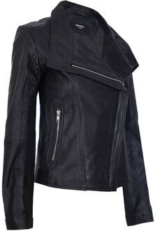 Klassiek leren dames bikerjack met sjaalomslag - Morpeth - maat EU 40 / UK 12 Zwart