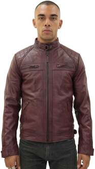 Klassiek leren gewatteerd bikerjack voor heren, Silsden Bourgogne - 3XL