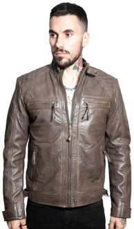 Klassiek leren gewatteerd bikerjack voor heren, Silsden Bruin - 2XL