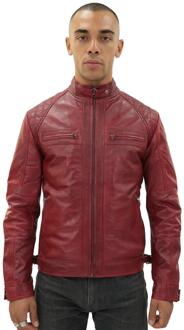 Klassiek leren gewatteerd bikerjack voor heren, Silsden - maat 2XL Rood