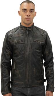 Klassiek leren gewatteerd bikerjack voor heren, Silsden Zwart - 2XL