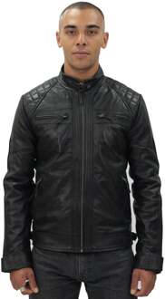 Klassiek leren gewatteerd bikerjack voor heren, Silsden Zwart - 2XL