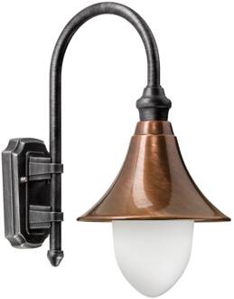 Klassiek-moderne buitenwandlamp Elisa zwart, koper, opaalwit