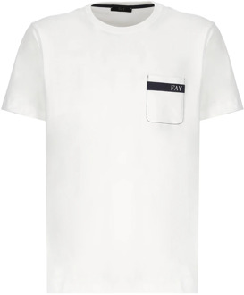 Klassiek Wit Katoenen T-shirt met Zak Fay , White , Heren - Xl,L