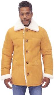 Klassieke autojas van schapenvacht voor heren, kastanjebruin - XS