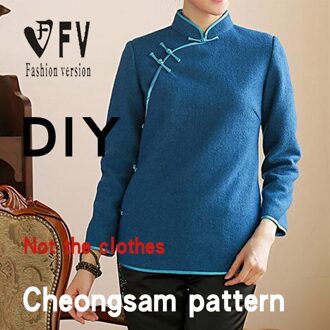 Klassieke Chinese Stand Kraag Lange Mouwen Korte Stijl Verbeterde Side Opening Cheongsam 1:1 Fysieke Patroon Snijden Tekening BQP-9 Size 4XL