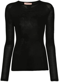 Klassieke Crew-Neck Sweater Twinset , Black , Dames - Xl,L,M
