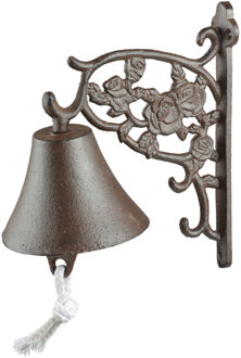Klassieke deurbel met rozen bruin gietijzer 19 cm - Huisbenodigdheden - deurbellen