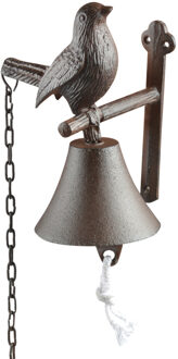 Klassieke deurbel/scheepsbel met vogel - bruin - gietijzer - 19 cm