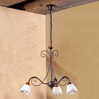 Klassieke hanglamp CARTOCCIO, 3-lichts wit, brons, blauw