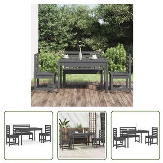 Klassieke Houten Tuinset - Tafel 121 x 82.5 x 76 cm - Tuinstoel 50 x 48 x 91.5 cm - Tuinbank 109 x 48 Grijs