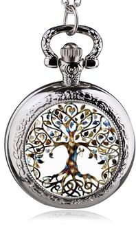 Klassieke Ketting Zakhorloge Cabochon Glas Boom van Het Leven Hanger Vintage Quartz Fob Horloge Mannen Vrouwen Beste Cadeaus