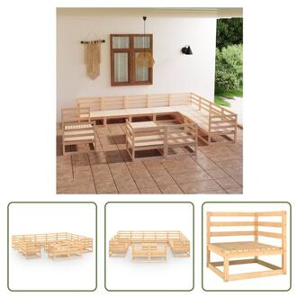 Klassieke Massief Grenenhouten Tuinset - Hoekbank 70x70x67cm - Middenbank 70x70x67cm - Tafel Bruin